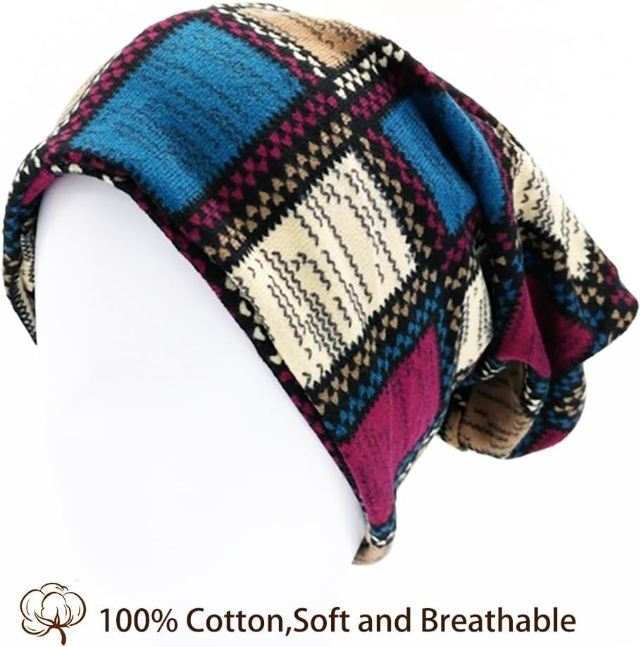 Glamorstar Floral Lace Beanie Hat Chemo Cap Stretch Slouchy Turban Headwear - 2 Packs G - Blue Coffee image number 6