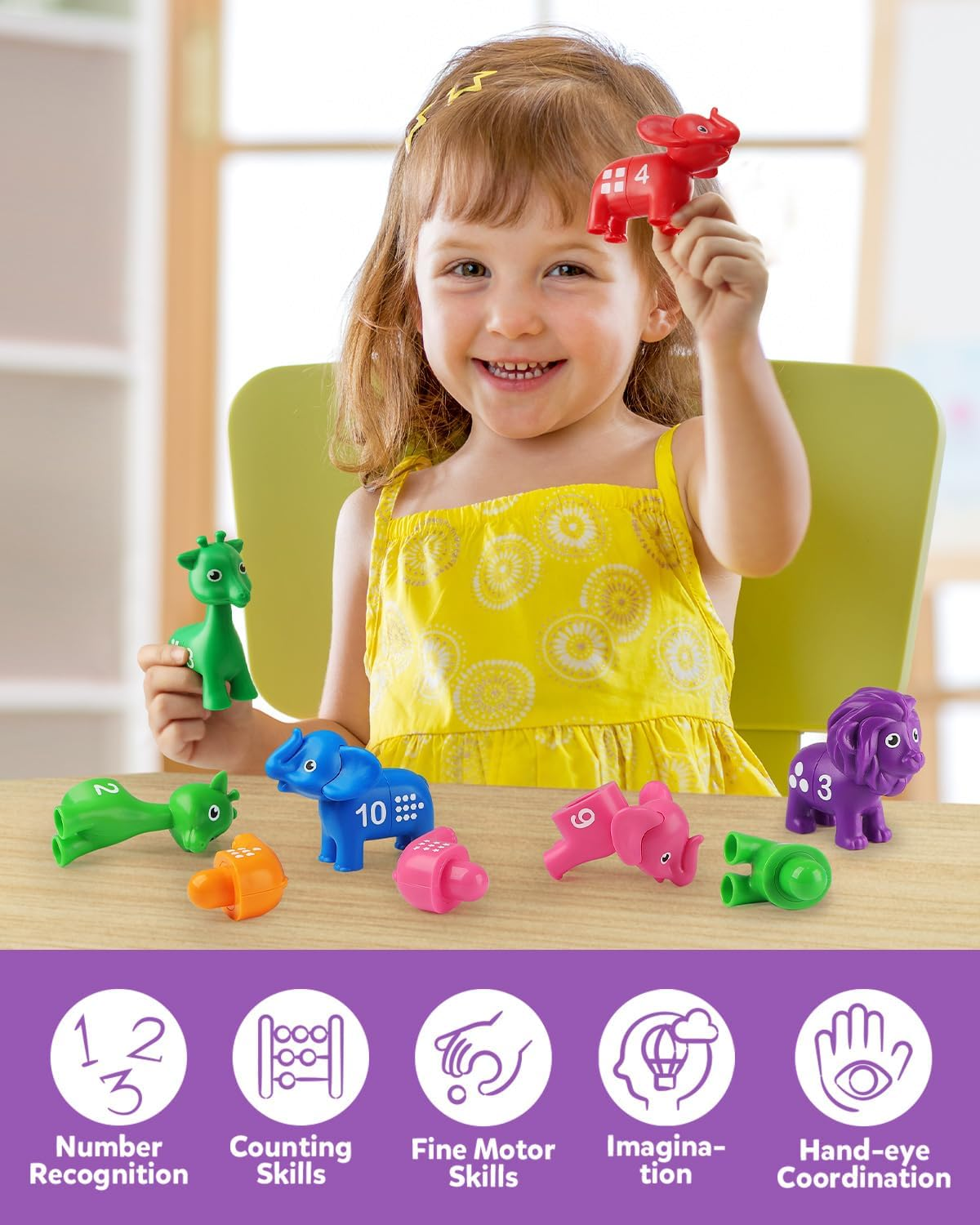 Coogam Number Matching Toy Set, 10Pcs Double-Sided Animal Number Counting Game, Preschool Montessori Fine Motor Skill Mathematics Educational Toys for 3 4 5 Year image number 5
