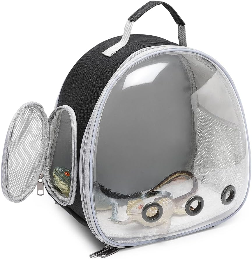 Hcupet Small Animal Carrier Backpack Space Capsule Bubble Window Carrier Backpack for Lizard Guinea Pig (Black)