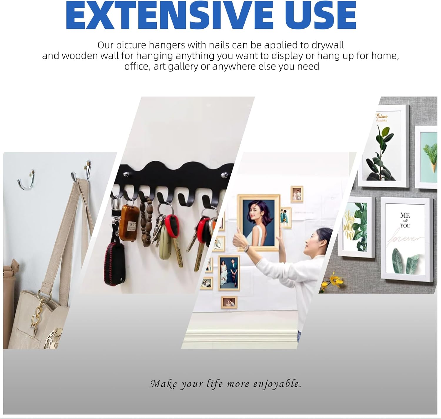 Glarks 75Pcs 10Lb/20Lb/30Lb/50Lb/100Lb Picture Hangers Hooks with Nails Kit, Black Picture Photo Hanging Hooks with Nails, Picture Hanging Kit for Frame, Painting, Art, Photo - Golden Black Picture image number 3