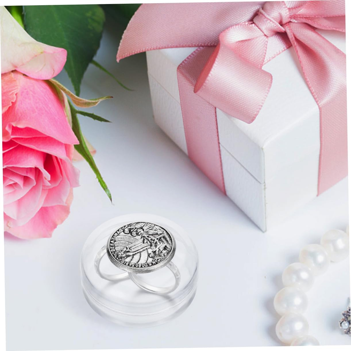 Veemoon 2Pcs First Holy Communion Rosary Box Catholic Trinket Box Metal Packaging Case For image number 2