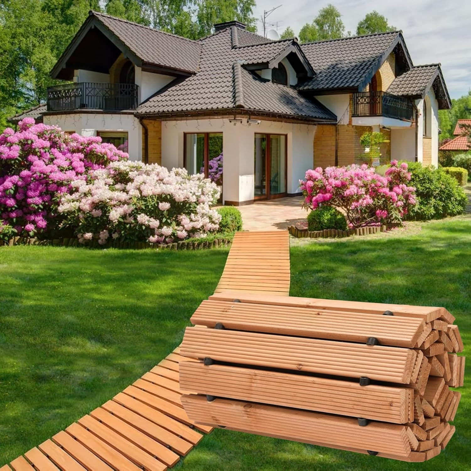 Zeyfon Wooden Garden Pathway, 2.44Mx 44Cm, Non-Slip Straight Garden Walkway, Roll Out Cedar Outdoor Walkway Path with Wire Rope Connection, Decorative Event Paver for Backyard Wedding Party image number 4