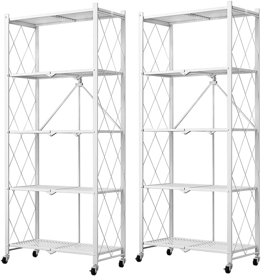 SOGA 2X 5 Tier Steel White Foldable Kitchen Cart Multi-Functional Shelves Portable Storage Organizer with Wheels image number 1