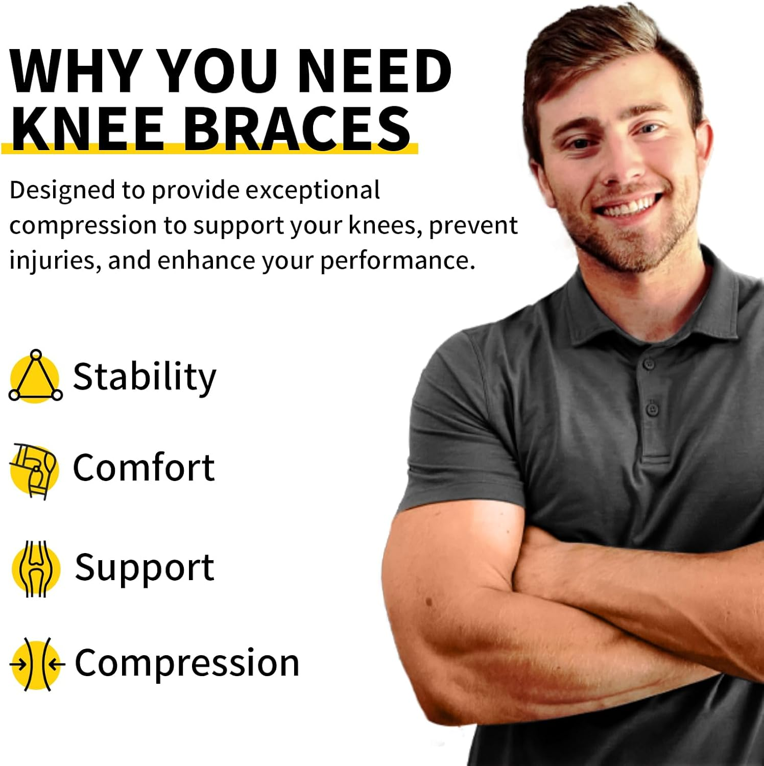 CAMBIVO 2 Pack Knee Brace, Knee Compression Sleeve Support for Men and Women, Running, Hiking, Arthritis, ACL, Meniscus Tear, Sports, Home Gym image number 5