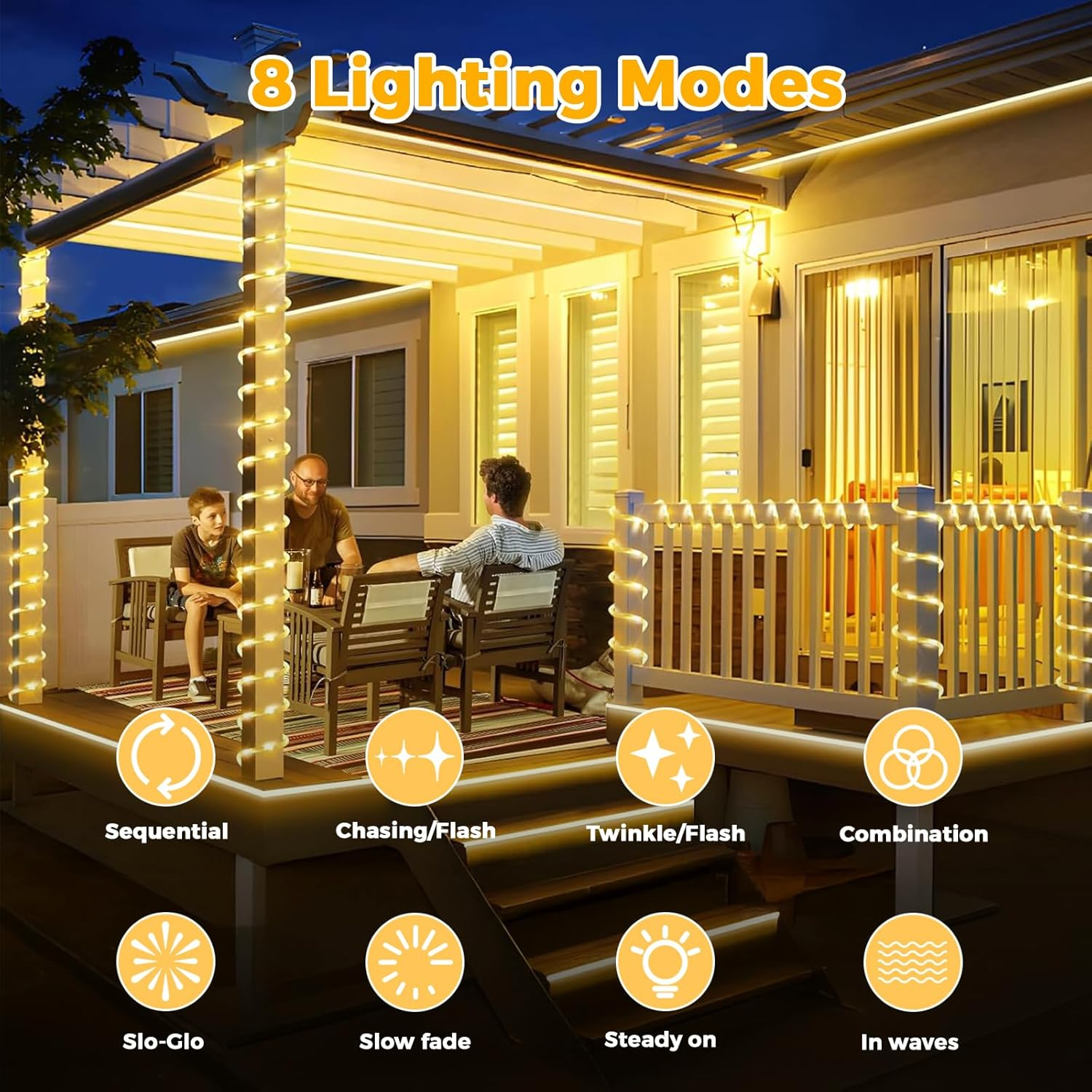 Aofonchy Solar LED Rope Lights Outdoor, 33Ft 100 Leds Waterproof Tube String Lights with 8 Lighting Modes Solar Powered Fairy Lights for Christmas Wedding Tree Patio Lawn Garden Party Decor