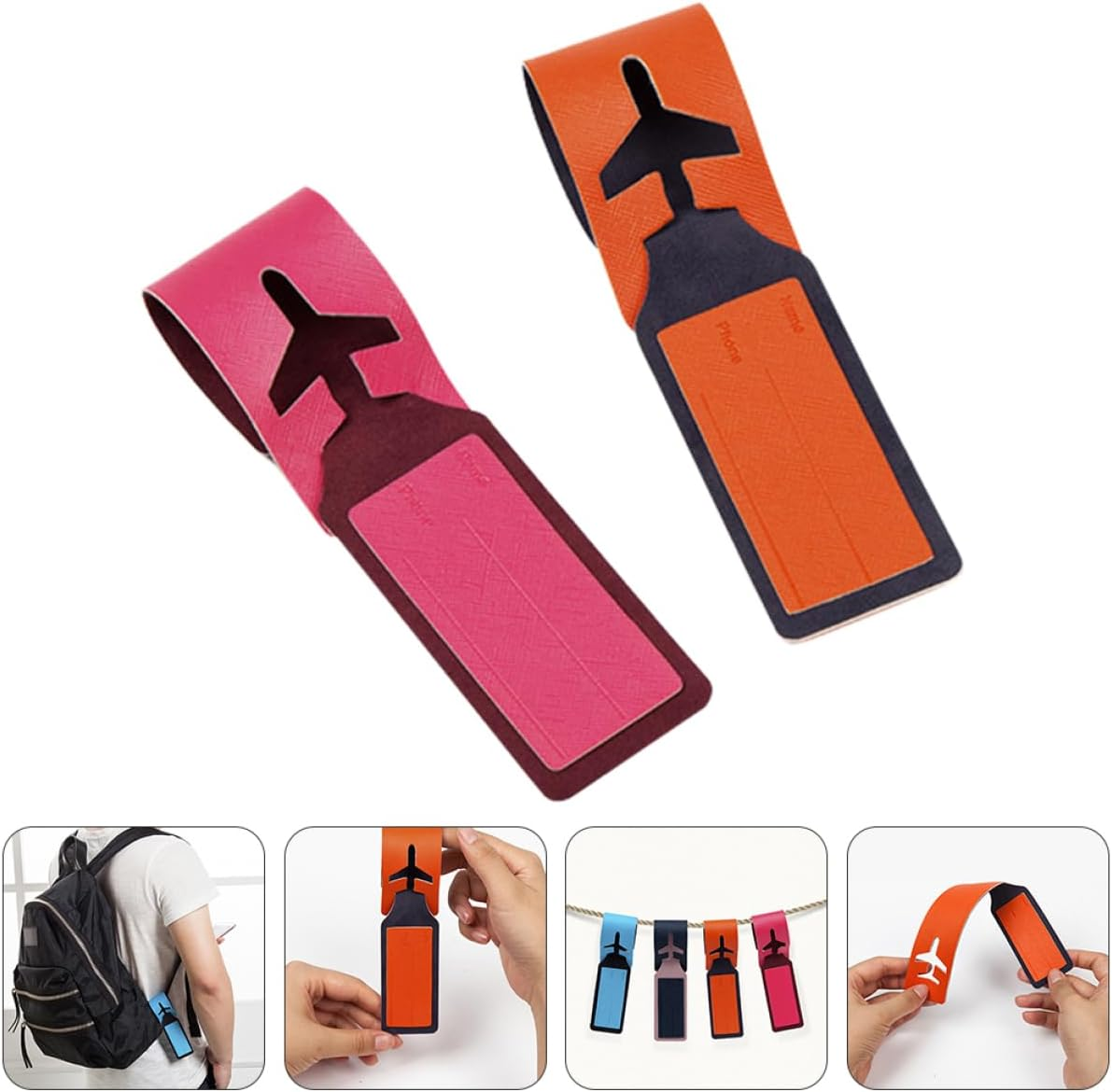 BUTIFULSIC 2Pcs Pu Material Luggage Tags for Travel Baggage Tags Labels for Airplane Random Color image number 6