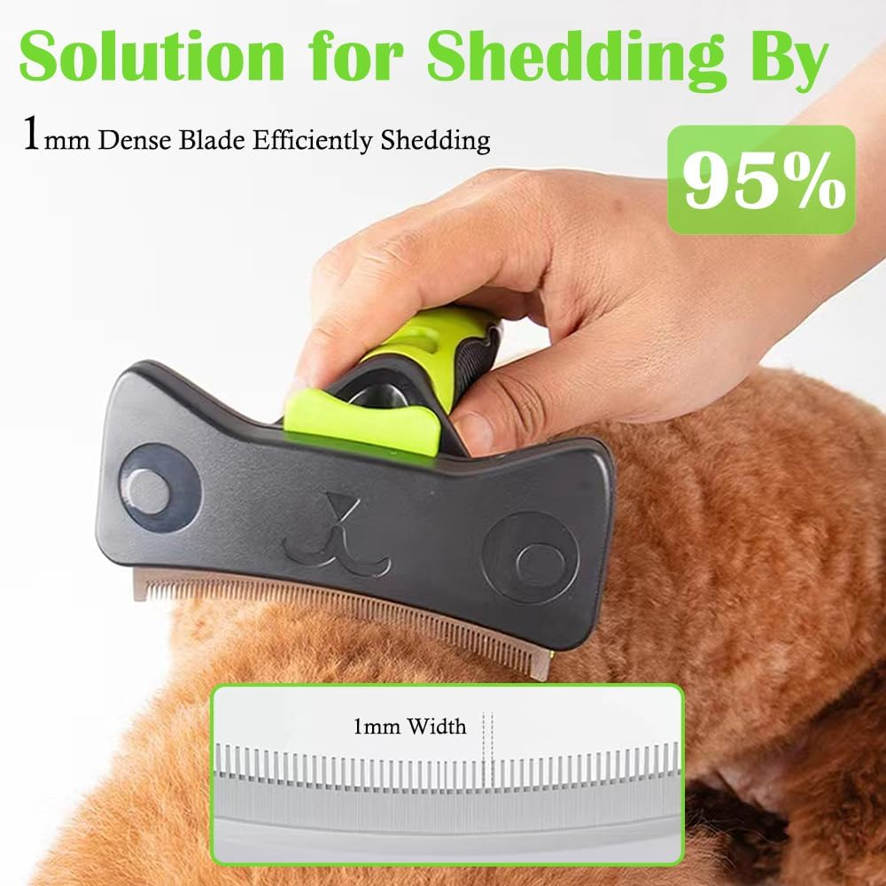 TINY SPARK Dog&Cat Brush for Shedding Curved Blade Self Cleaning Deshedding Brush Dog Undercoat Rake for Short Medium Long Hair(Green,L-11.5Cm) image number 5