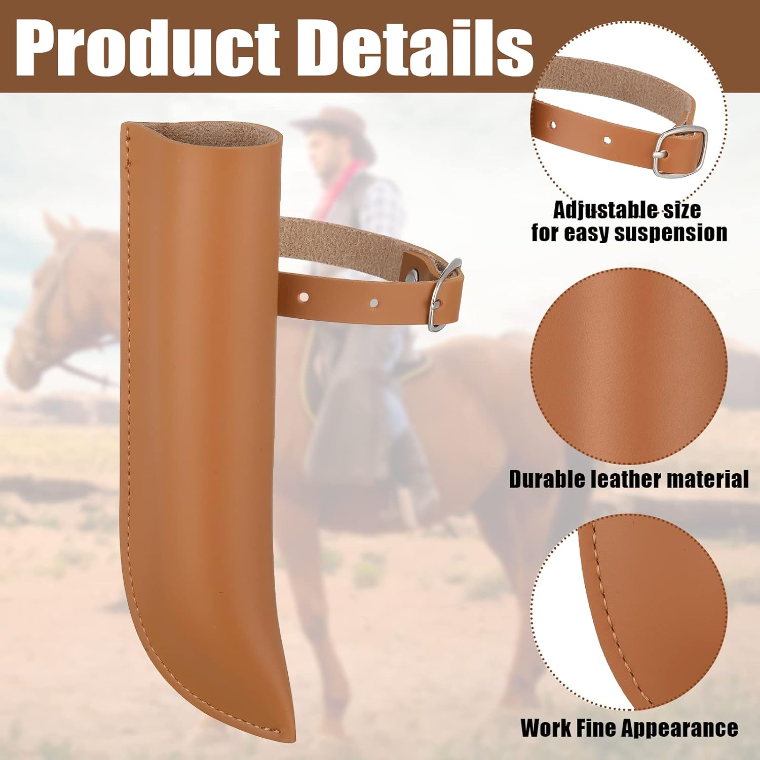 Woanger Leather Flag Carrier with Stirrup for Horse Saddles, 7 X 2.2 Inch, Brown image number 2