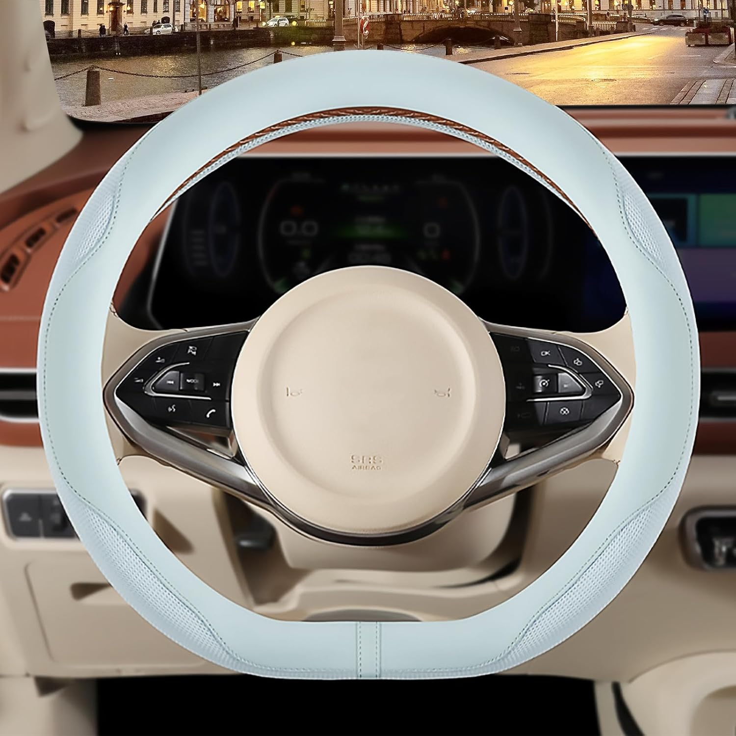 Binsheo Nappa Leather Pink Steering Wheel Cover, Advanced Microfiber Leather Non-Slip Breathable Fabric, Warm in Winter and Cool in Summer, Universal 15 Inch