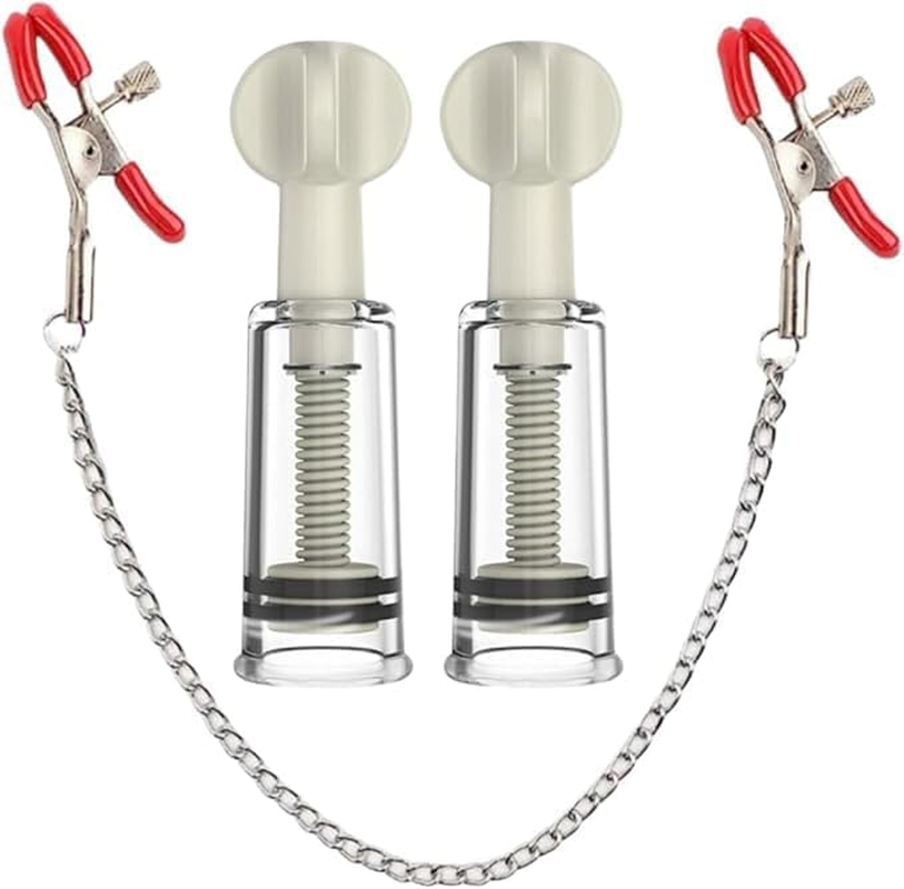 Nipple Suckers and Nipple Clamps Clips Stainless Steel Non Piercing Nipple Rings Decorative Clip for Women Adjustable Pressure Breast Clamps for Adult Pleasure Toys (Red) image number 6