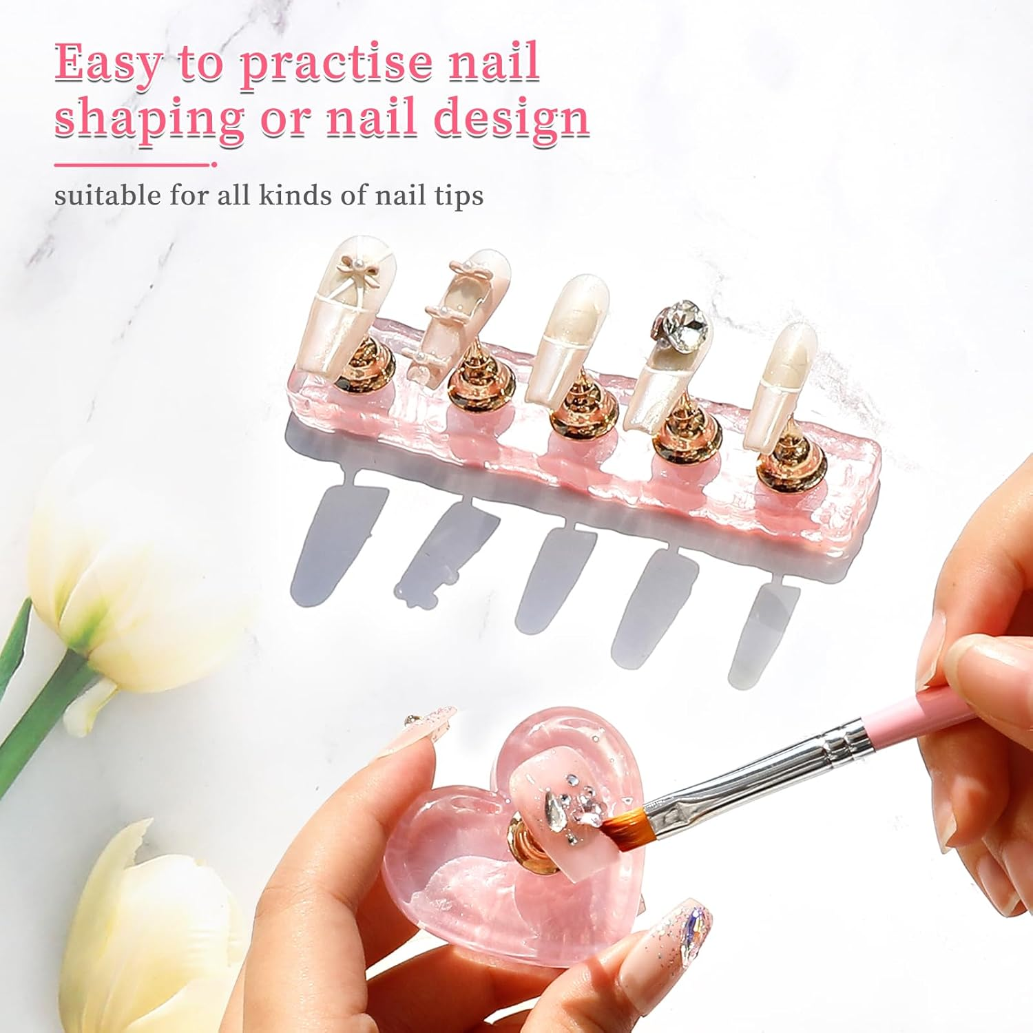 BQAN Nail Stand for Press Ons Acrylic Nail Holder for Painting Nails, Nail Practice Tools with Reusable Putty - Nail Tech Must Haves Nail Supplies for Homes and Salons (Pink) image number 6