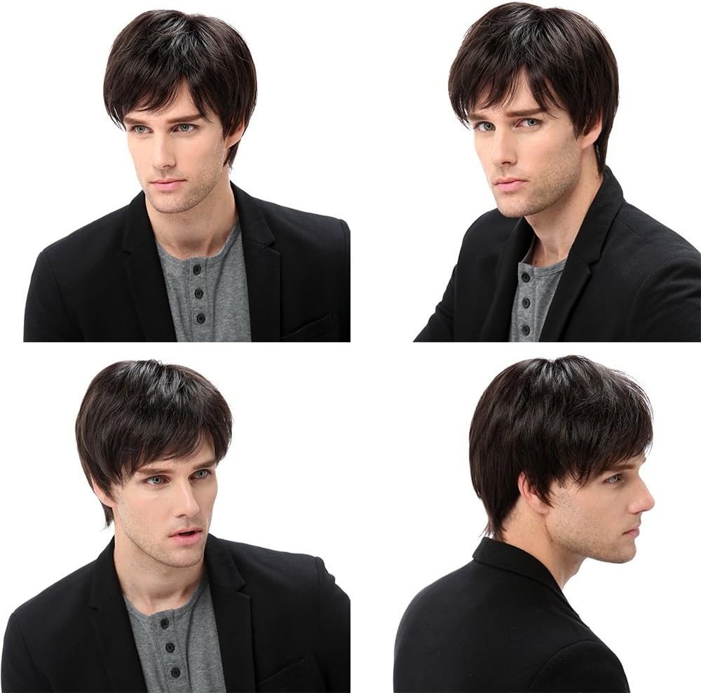 Stfantasy Wigs for Men Natural Short Brown Layered Hair Male Daily Costume Party Full Wig