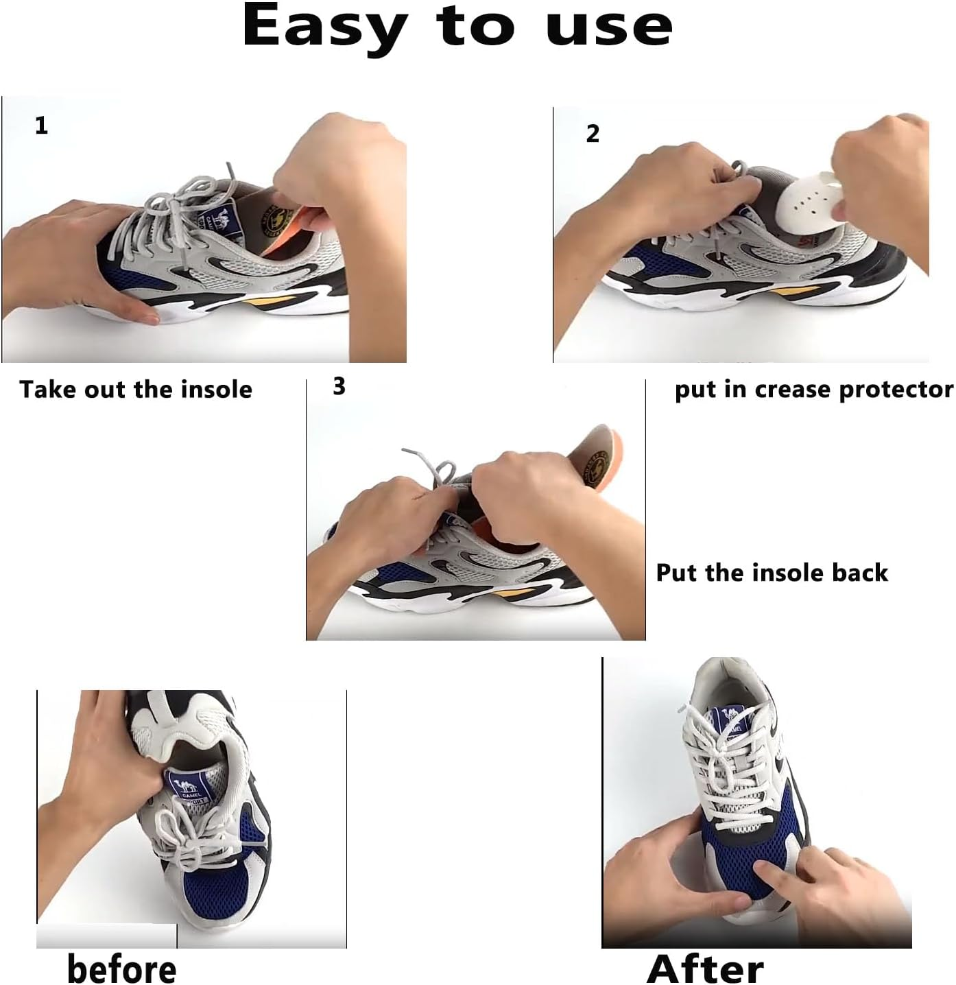 4 Pairs Shoe Crease Protector,Shoe Crease Guard for Sneaker and Casual Shoes, Toe Box Crease Protector,Shoe Shield for Men'S 7"-12" image number 2