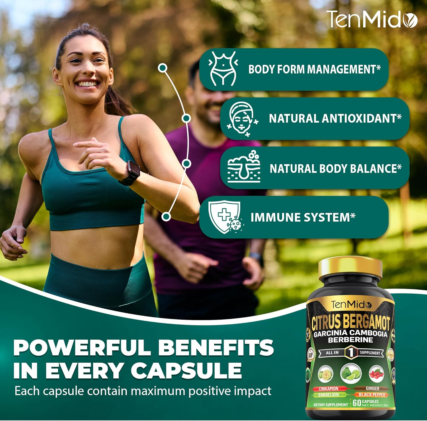 Citrus Bergamot Supplement - Blend with Garcinia Cambogia, Berberine, Cinnamon & More - Body Management, Overall Wellness Support - 60 Vegan & Non-Gmo Capsules image number 3