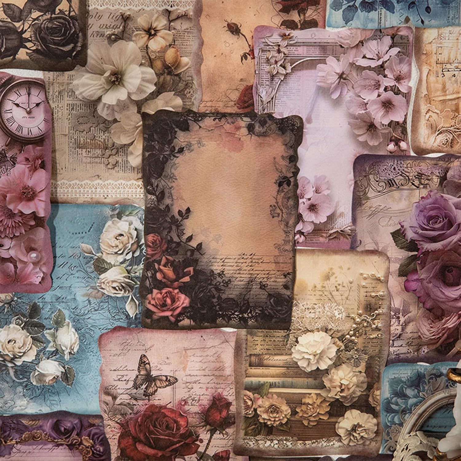 Prstincol 180 Sheets Scrapbook Paper,6 Pack(60 Designs) Rose Story Style Mixed Media Collage Paper for Scrapbooking, Junk Journals, Card Making and Decoupage,3.9X5.5 Inch - Floral Aesthetic image number 4
