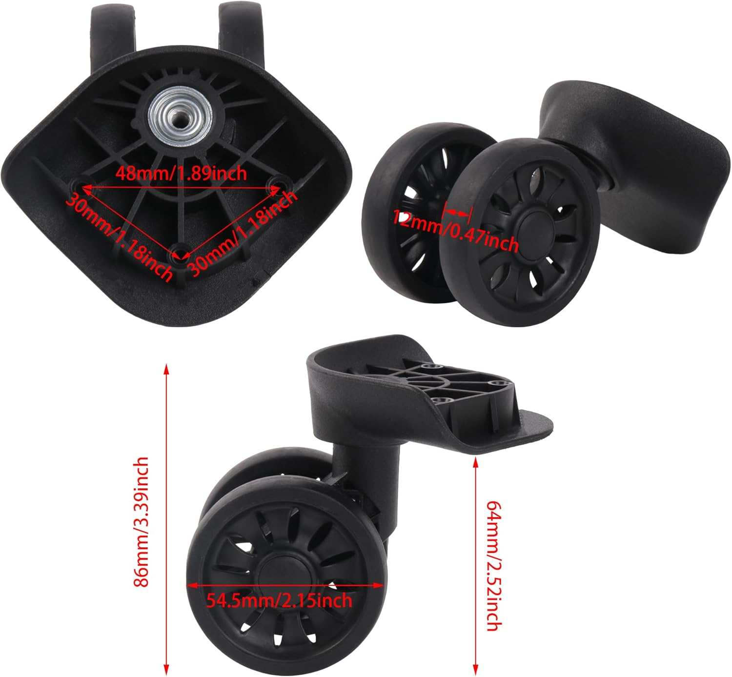 RDEXP 2 Pack Luggage Swivel Wheels Suitcase Replacement Wheels Black W271 image number 4