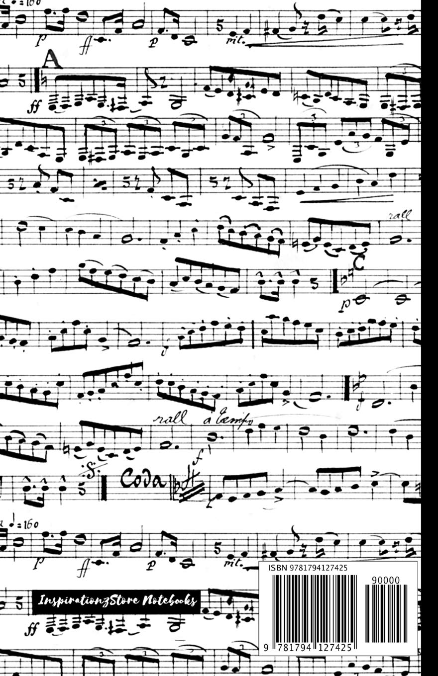 Blank Sheet Music Notebook: Black and White Musical Notes Cover, 10 Stave Staff Paper, 100 Pages, 5.5 X 8.5 Inch (Approx A5) Music Manuscript Paper Musicians Notebook for Writing Music Notation