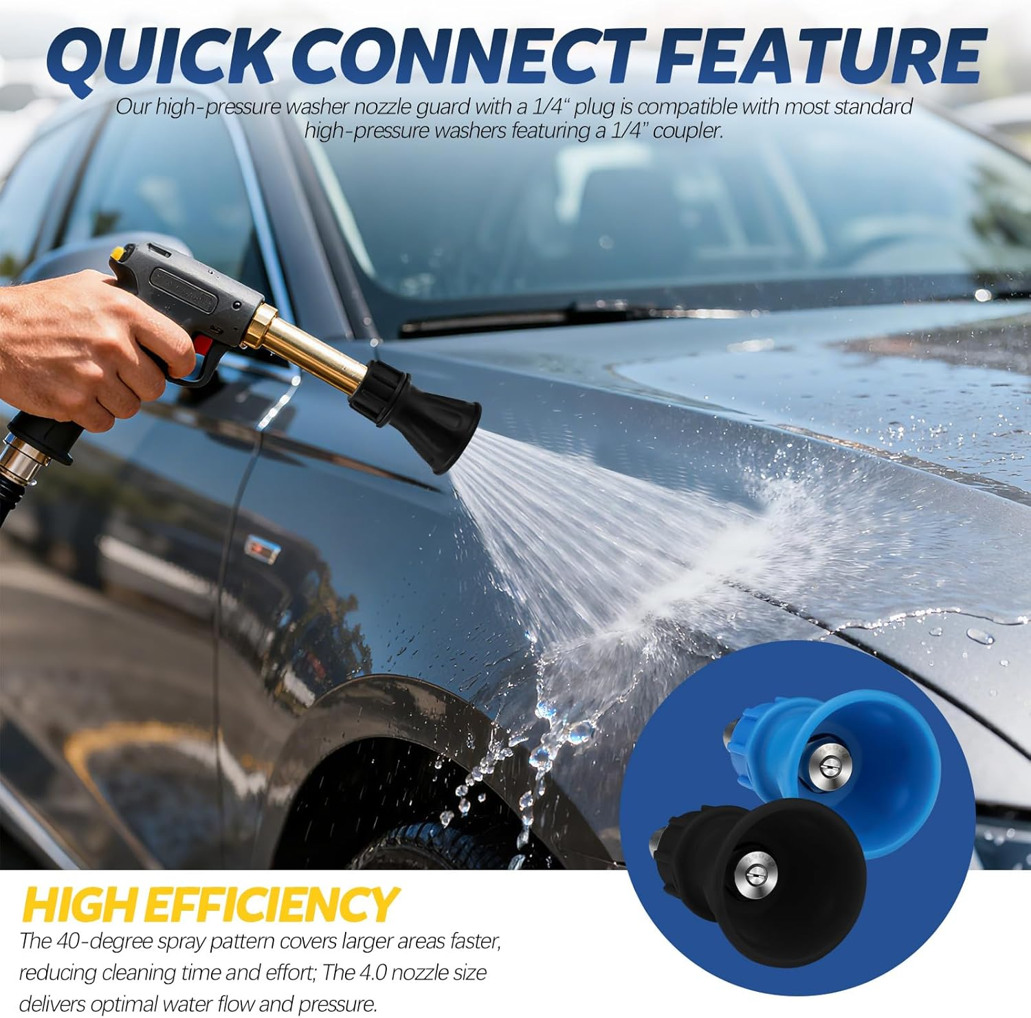 2 Packs 0.64 Cm Stainless Steel 40 Degree Pressure Washer Nozzle Quick Connector, Pressure Washer Tips with Rubber Protection Guard for High-Efficiency Cleaning image number 3