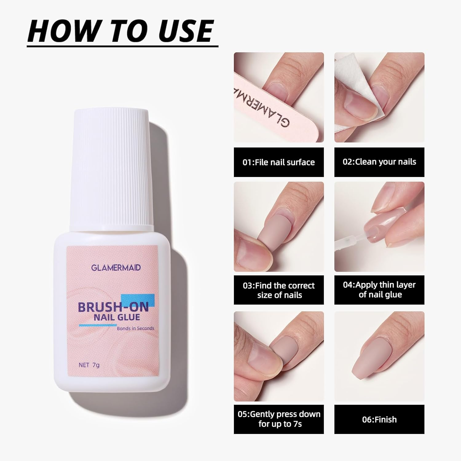 Nail Glue for Press on Nails Brush on Nail Glue, GLAMERMAID Easy Application Durable & Long-Lasting Glue False Nails Glue, Acrylic Nails, Nail Tips, Salon Quality image number 2
