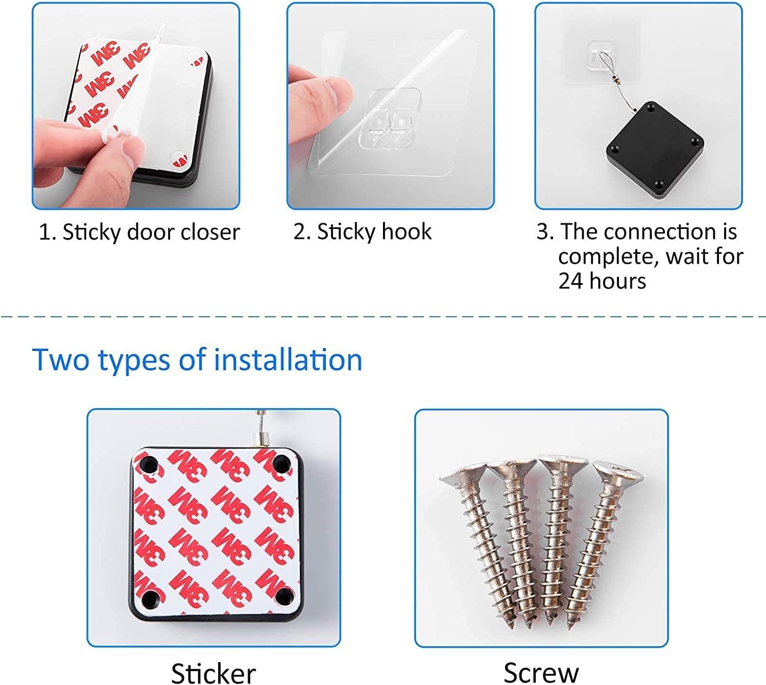 Punch-Free Automatic Sensor Door Closer, Multifunctional Residential Commercial Auto Door Closer with Steel Drawstring, Closer Door for Internal, Home (2 Pack, Black) image number 1