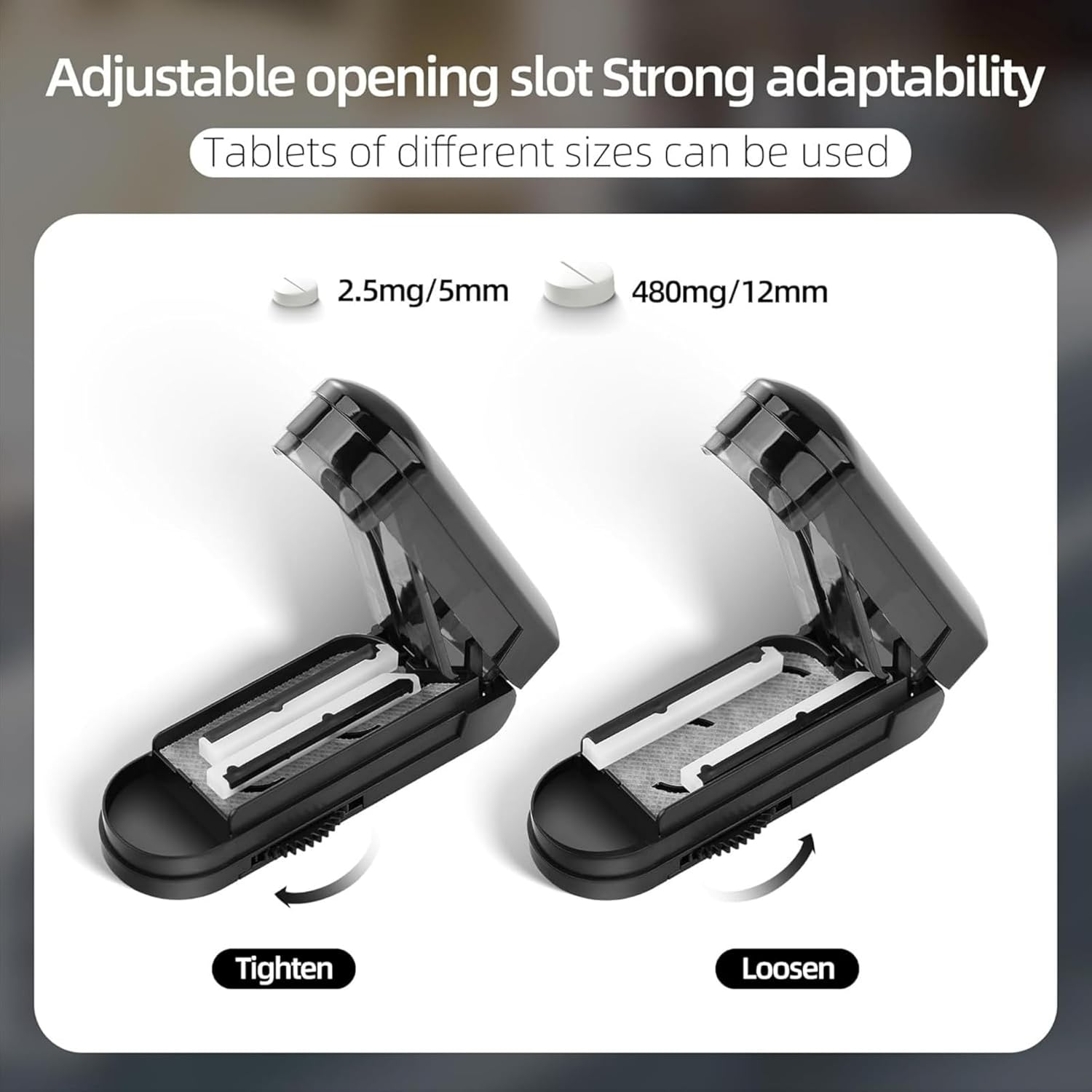 Tiny Pill Splitter Cutter - Adjustable Multi-Tool for Small & Large Pills, Tablets, Medicine. Portable Crusher with Steel Blade, Quarter Slicer for Precise Dose Professional Pill Splitters