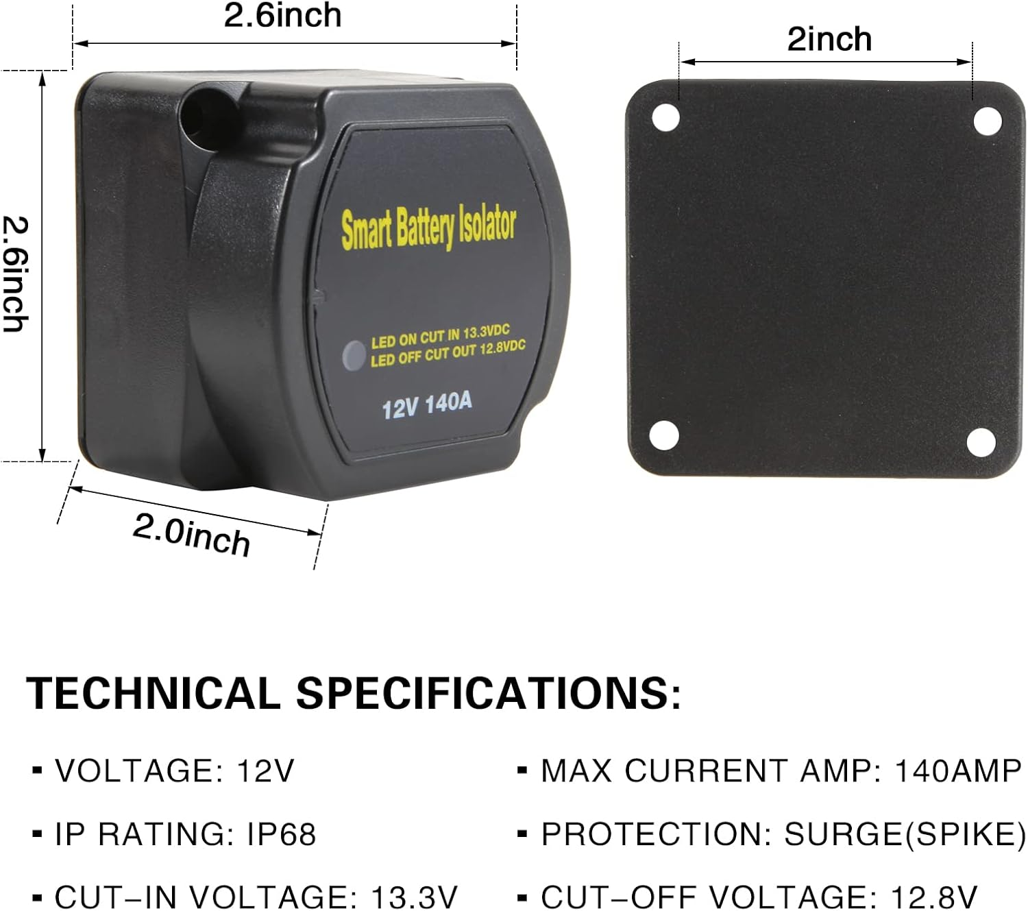 Battery Isolator Kit 12V 140Amp Split Charge Relay with 20Ft 6AWG Wiring Cable, Automatic Dual Battery Isolator Kit Voltage Sense Relay for Marine, ATV, UTV, RV, Car image number 1