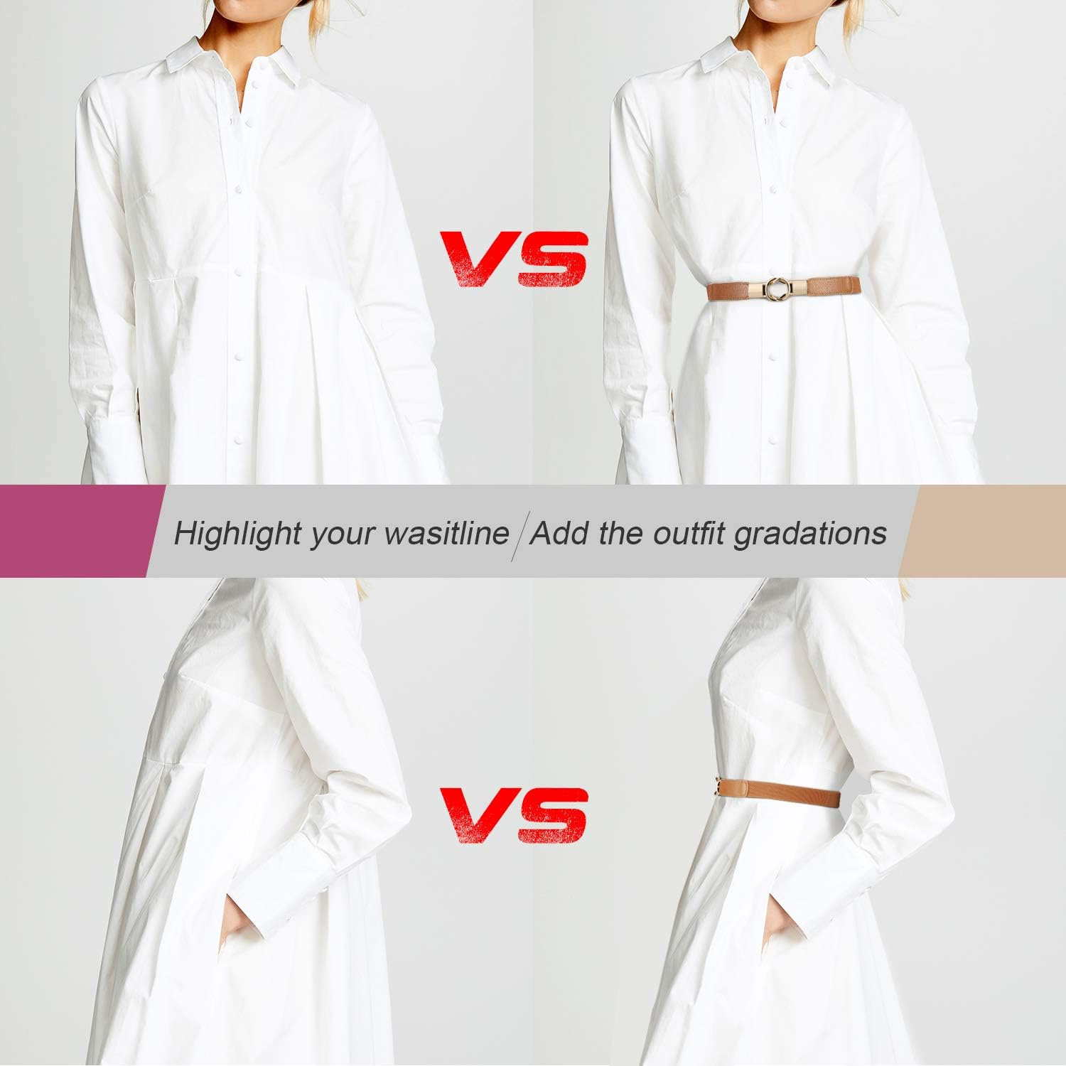 Women Skinny Belt for Dresses Retro Stretch Ladies Waist Belt plus Size Set of 4 image number 3