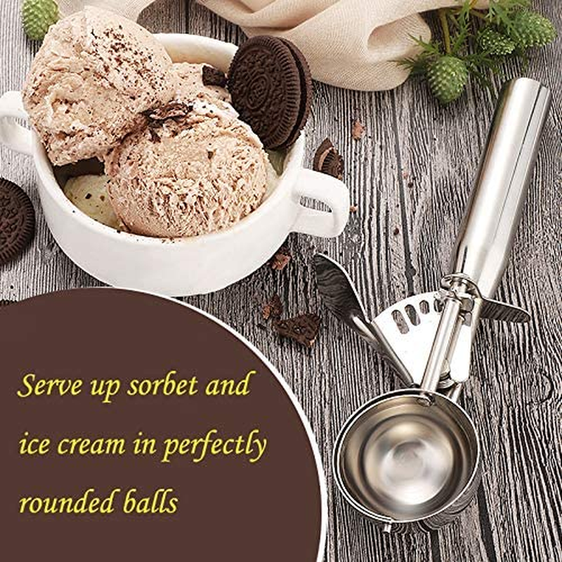 Cookie Scoop, Large Ice Cream Scoop with Trigger, Scoop Ice Cream Muffin Scoop Large Medium Small Ice Cream Scooper, 18/8 Stainless Steel Melon Meat Baller Potato Masher ( Solid Large), Gift Piping Bag image number 4