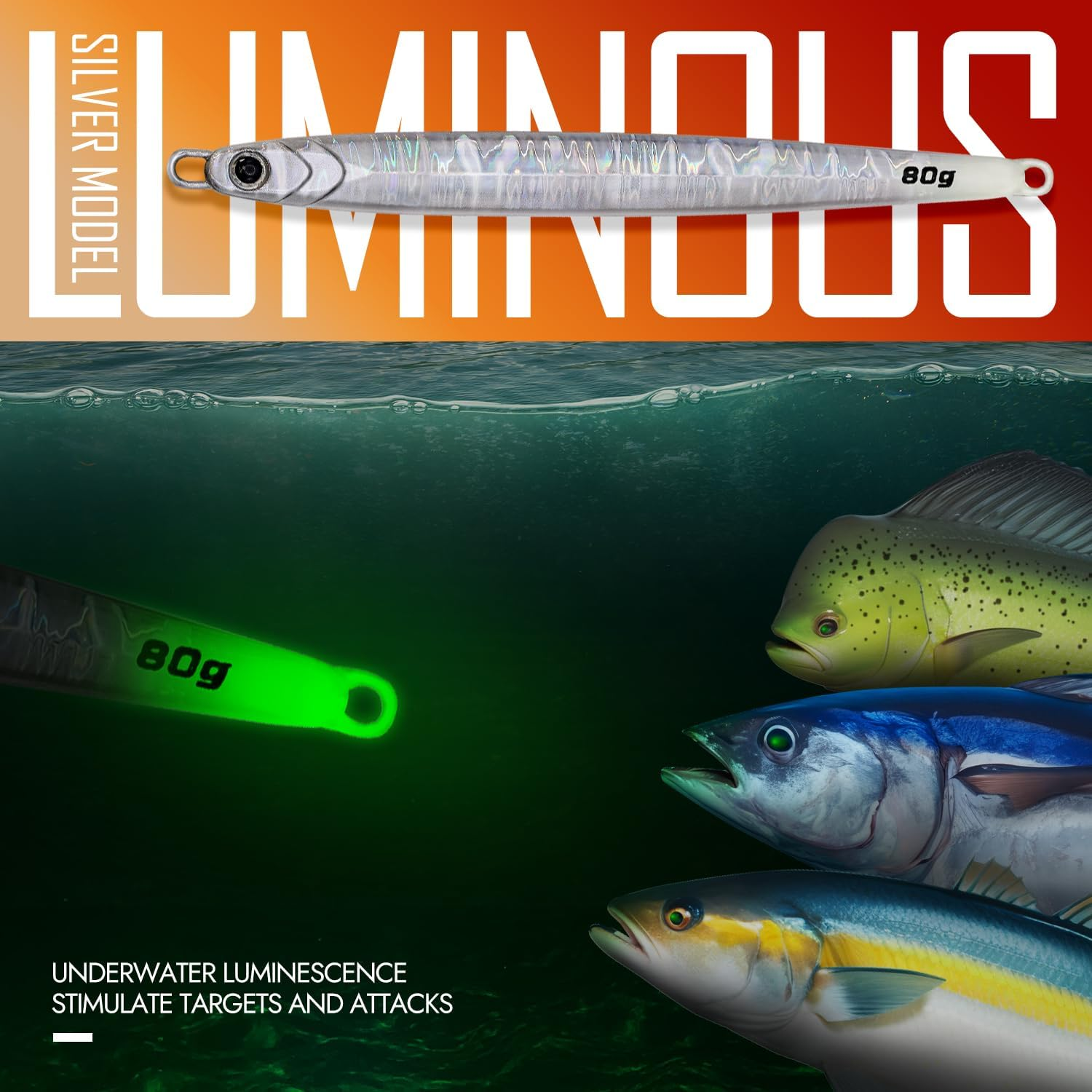 Saltwater Fishing Jigs 2.28Oz/80G, Speed Jig, Luminous Slow Pitch Jigs, Metal Vertical Jigging for Tuna, Salmon, Sailfish, Striped Bass, Grouper Snapper, Kingfish, 3PCS