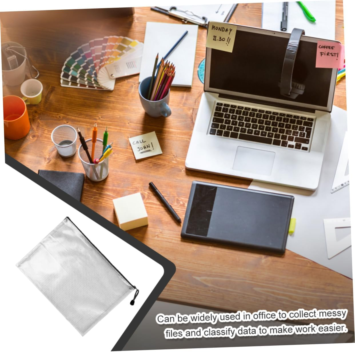 VILLFUL 10Pcs A4 Mesh File Pouches PVC Zipper Document Bags Waterproof Plastic Zipper File Bags for Office and School Filing Organization image number 3