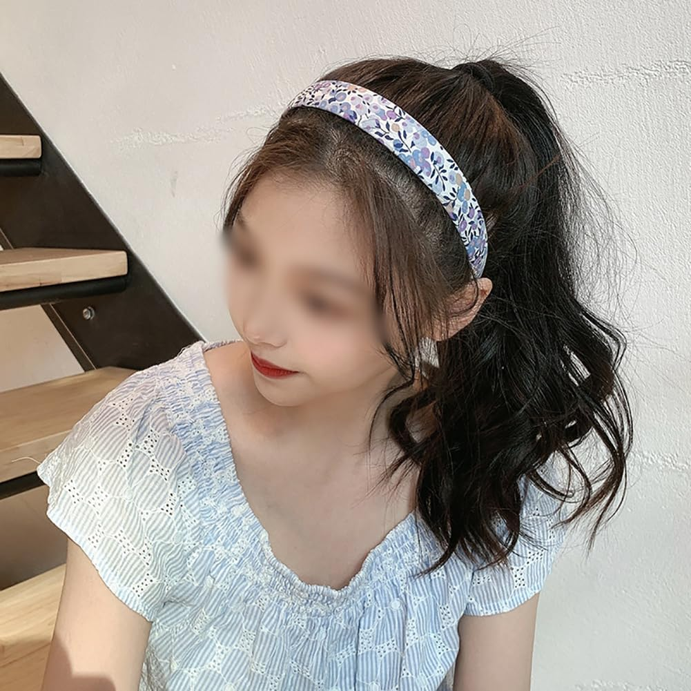 7 Pieces Multi Style Headbands Flower Beads Floral Hair Bands Fashion Padded Fabric Solid Color Cute Hair Accessories Purple image number 2