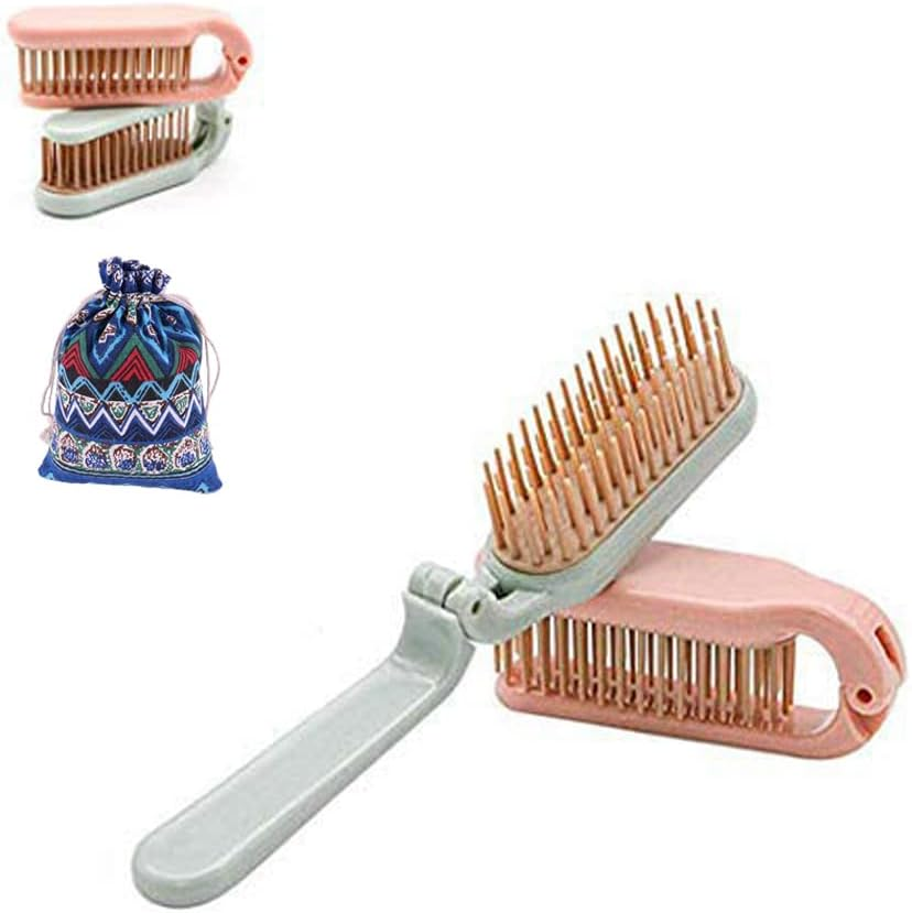 2 Pack Folding Hair Combs Hair Brush Compact Pocket Size Travel Purse Locker, Blue & Pink image number 3