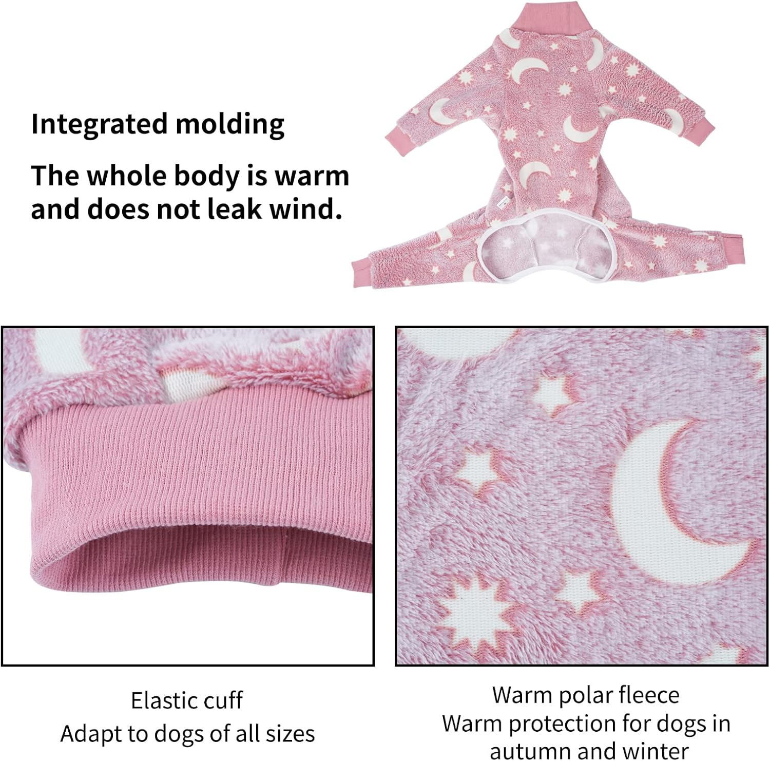 Plush Dog Pajamas for Cold Weather 4 Legs Clothes Dog Stretch Good Fit Fit Medium and Large Dog Onesie Warm Soft Pet Romper Winter (S, Pink) image number 2