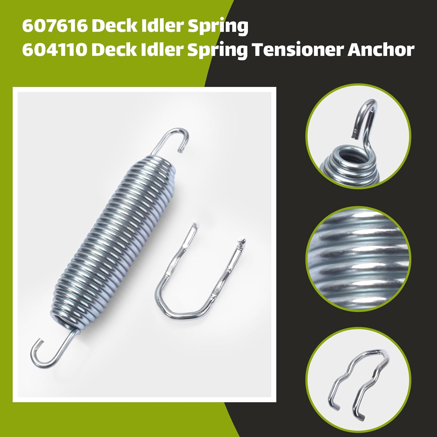 Showingo Deck Idler Tension Spring 607616 & 604110 Deck Idler Spring Tensioner Anchor Replacement for Hustler Raptor SD Sdx/Fastrak SD Sdx/Dash Super S Replaces 122388, 604291 (2PC)