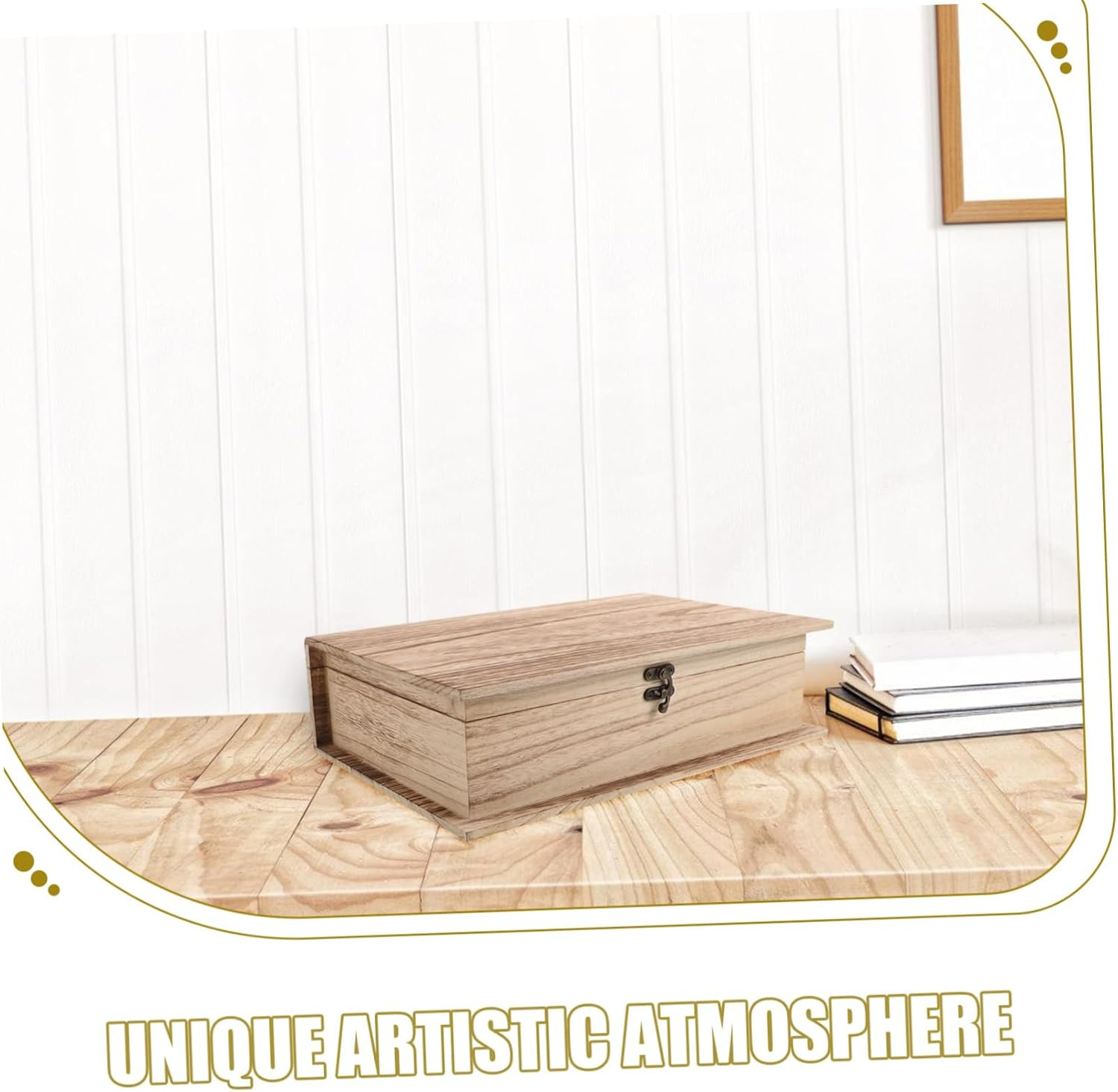 2Pcs Unfinished Wooden Box Keepsake Box Book Shape Organizer Cards Case Jewelry Chest Secure Lock Idea Space-Saving Home Decor image number 1