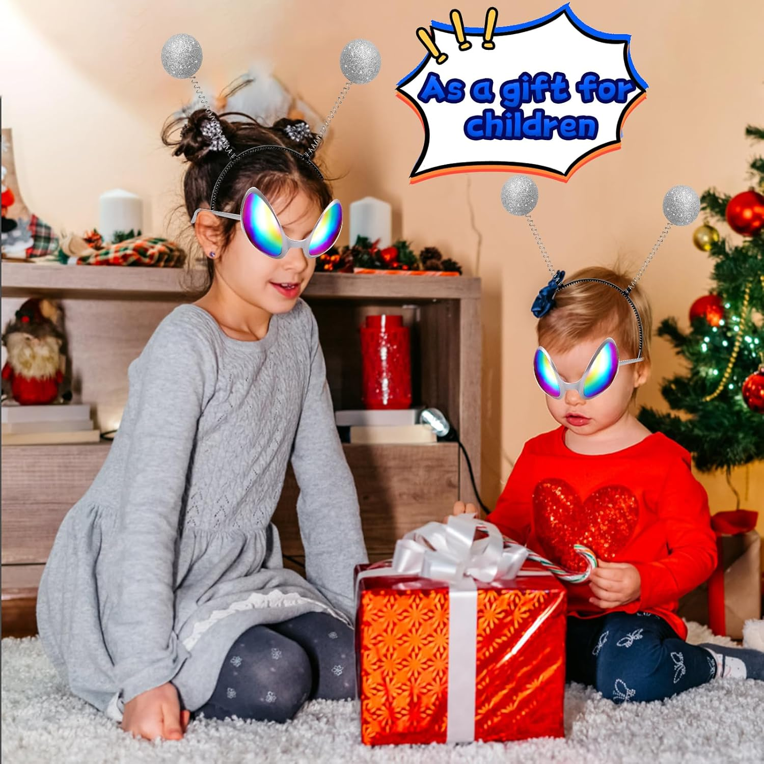 Pack of 2 Alien Glasses Costume Sunglasses, 2 Pieces Funny Martian Antenna Headband, Party Glasses, Decorative Alien Space Costume Cosplay Party Rave Accessories Halloween Carnival, Silver, image number 3