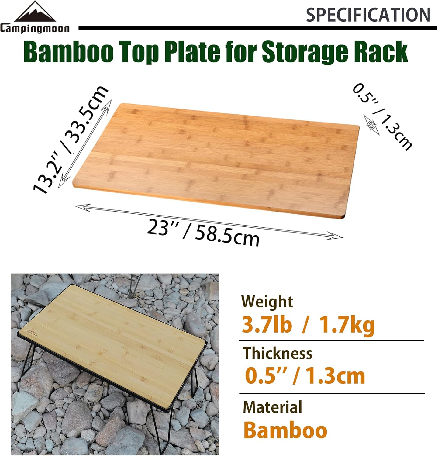 Top Board Bamboo Plate L 23'' X W 13.2'' X T 0.5'' for Camping Storage Field Rack T-2301 image number 4