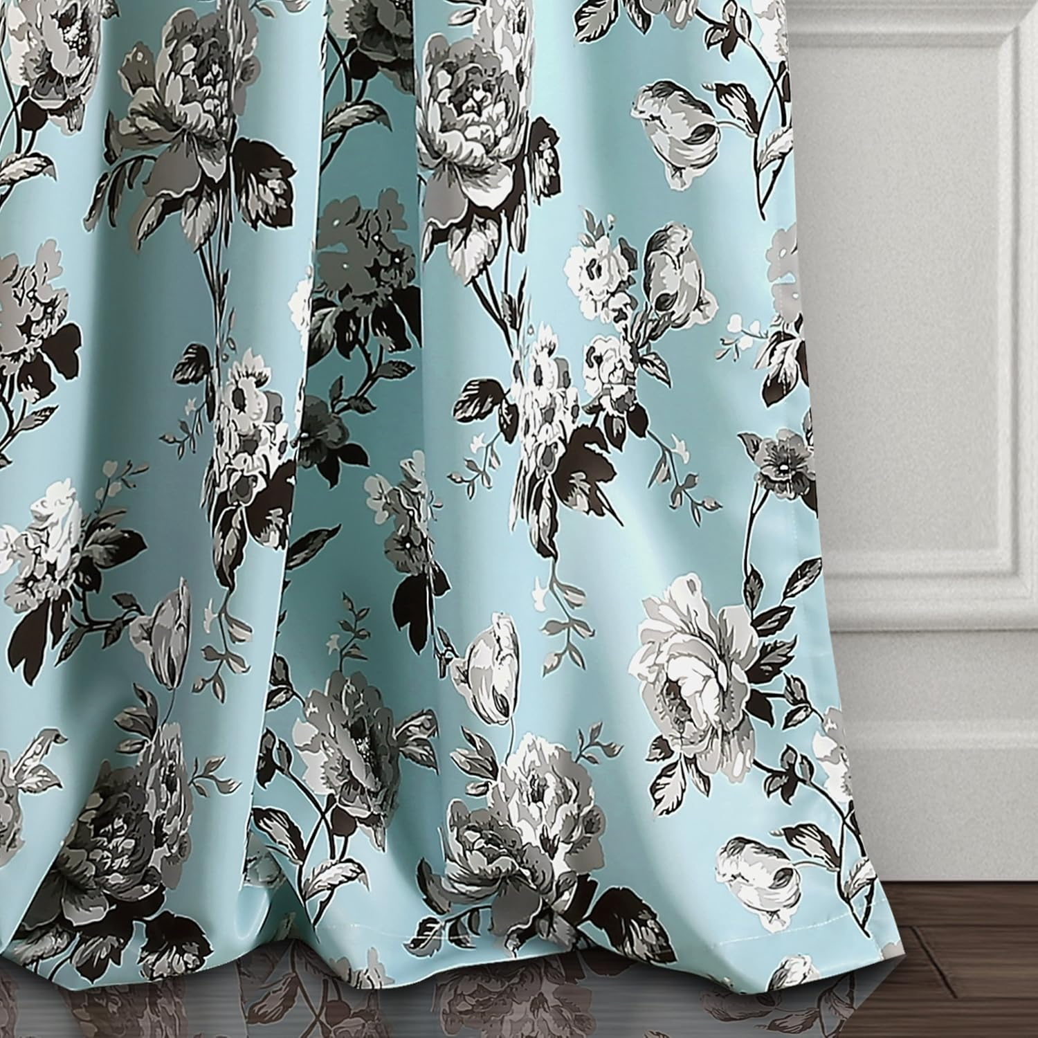 Lush Decor Tania Curtains | Floral Garden Room Darkening Window Panel Set for Living, Dining, Bedroom (Pair), 84&rdquo; X 52&rdquo;, Blue and Gray, 84" X 52" image number 1