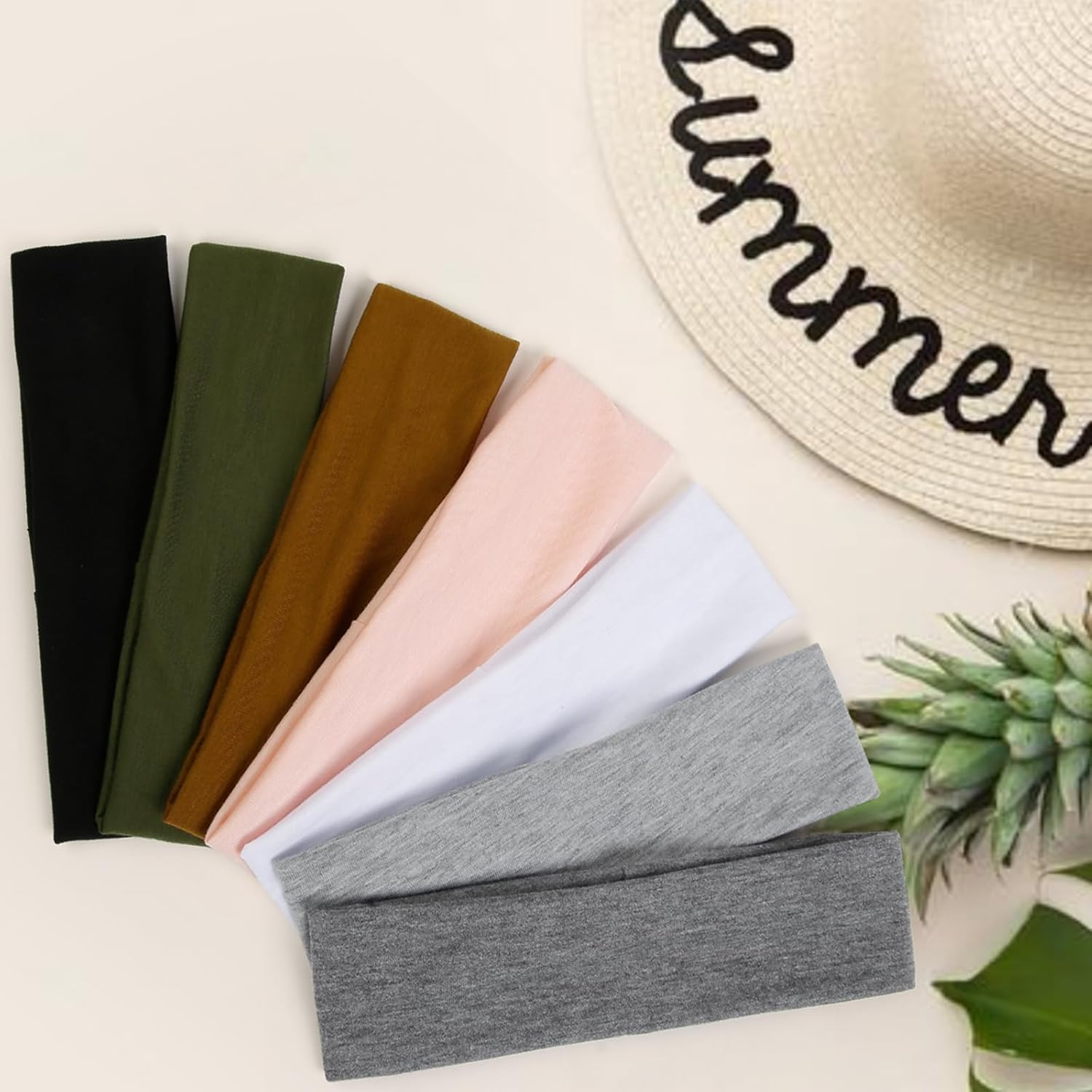 7 Pack Headbands for Women Non Slip Trendy Womens Headbands Elastic Hair Bands for Women Hair Workout Sweat Head Bands Soft Thick Cotton Cloth Headband for Yoga Running Sport image number 4