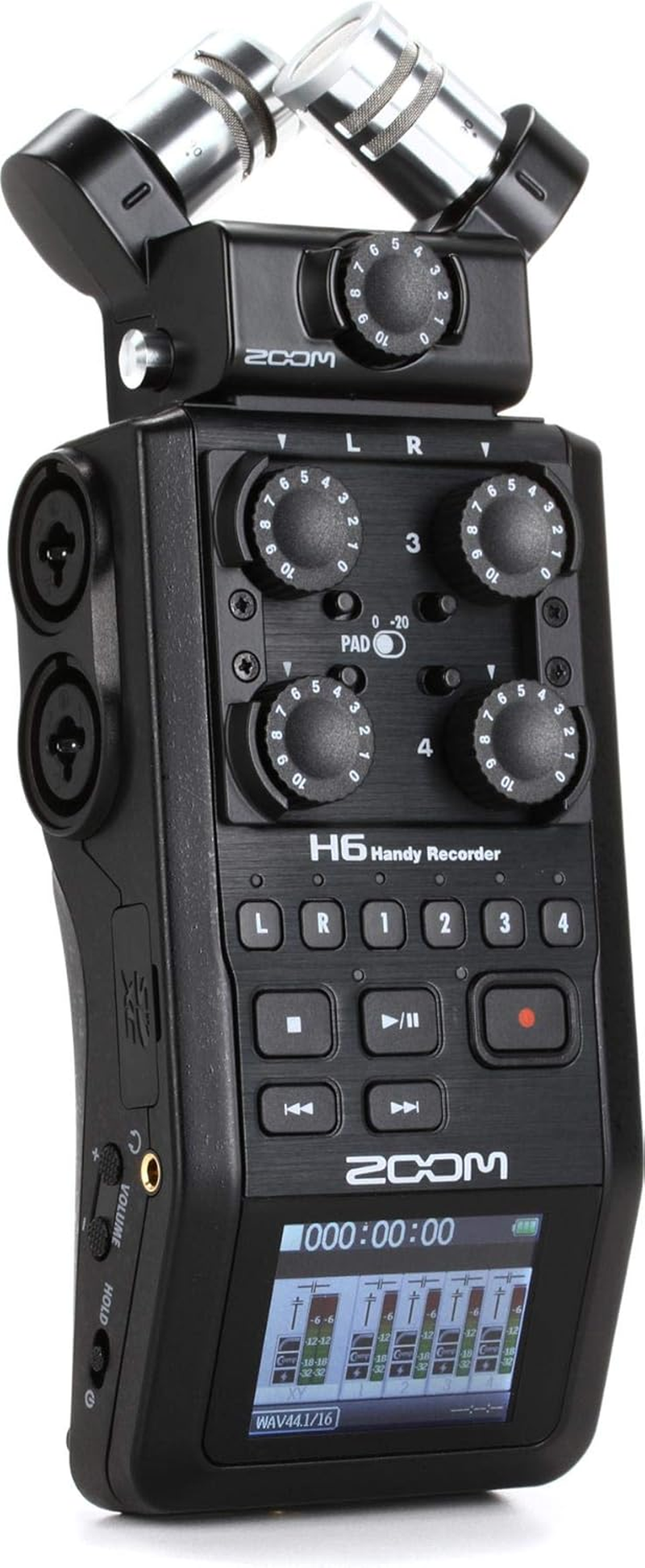 Zoom H6 All Black 6-Track Portable Recorder, Stereo Microphones, 4 XLR/TRS Inputs, Records to SD Card, USB Audio Interface, Battery Powered, Podcasting and Music