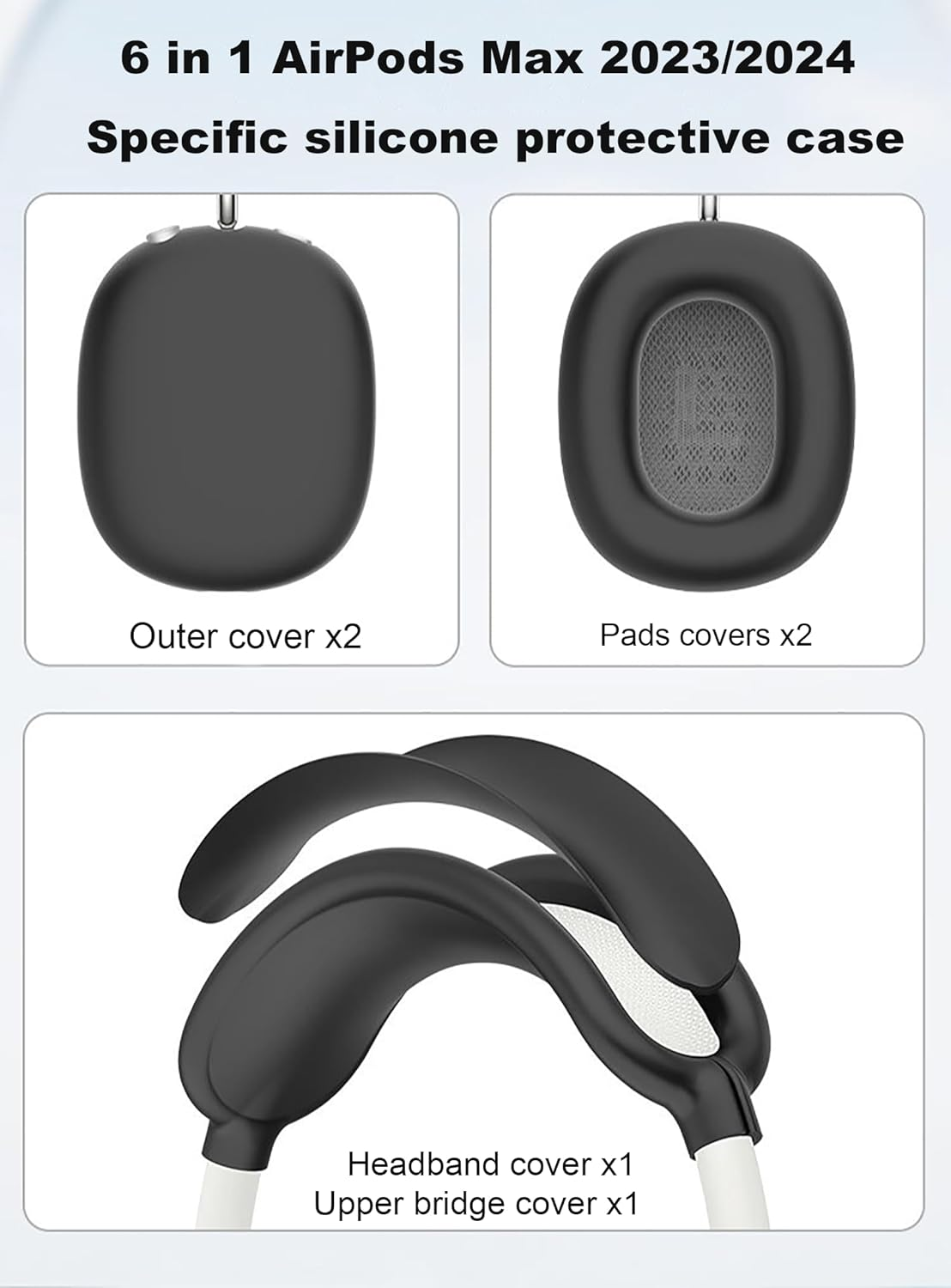 USTIYA Case for Airpods MAX 2023/2024 Case Silicone Protective Silicone Cover with Keychain (Black) image number 5