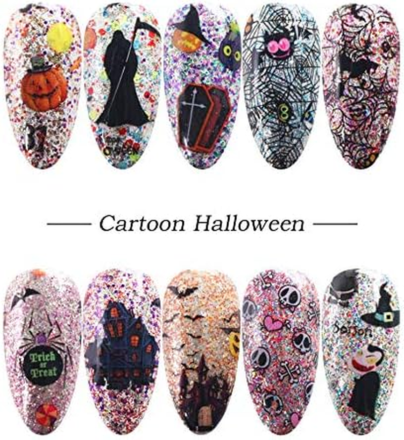 10Pcs Colorful Patterns Nail Art Sticker Mixed Halloween Style for Manicure Tools Nail Art Stickers Decals 20X4Cm Zhengpingpai image number 2