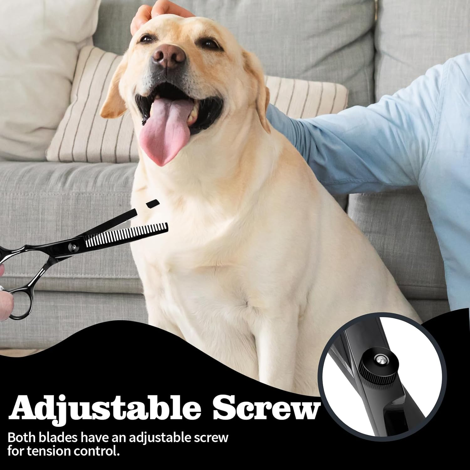 Professional Thinning Scissors for Dog, Pet Texturizing Scissors, Grooming Tooth Scissors for Dogs Cats Pets, Black Titanium Stainless Steel Scissors with Adjustable Ccrew - 28 Teeth - Tooth Scissors image number 3