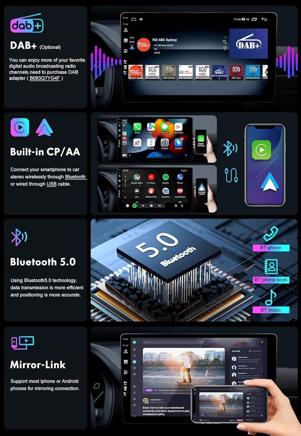 BXLIYER &brvbar; 8G+256G &brvbar; Android 14 IPS Car Stereo for Mitsubishi Pajero Sport 3 L200 5 Triton 3 2015-2019- Wireless Carplay/Android Auto - Camera + MIC - 9 Inch 2 Din DAB Steering Wheel Fast-Boot 360-CAM image number 3