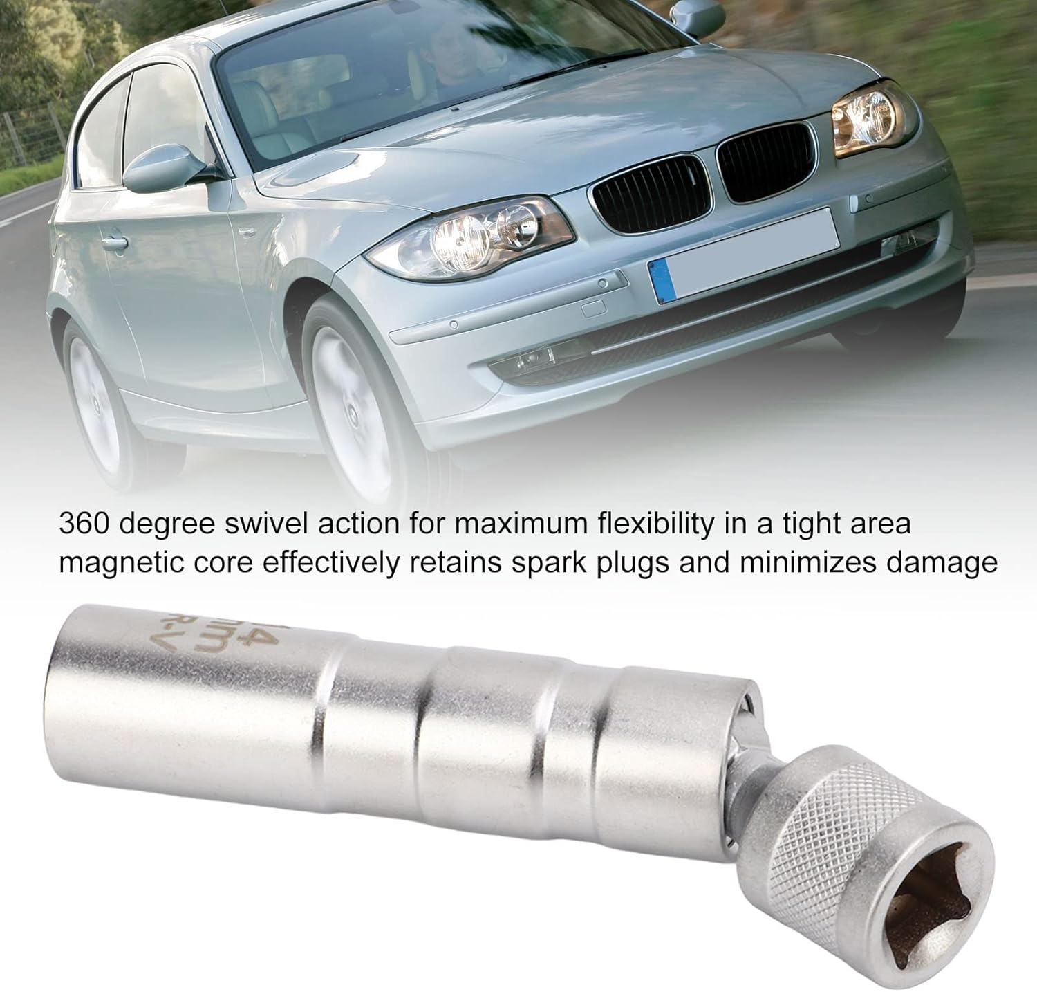 Magnetic Swivel Spark Plug Socket, Chrome Vanadium Alloy Steel 3/8In Drive Wobble Spark Plug Sleeve 14Mm Base for Car