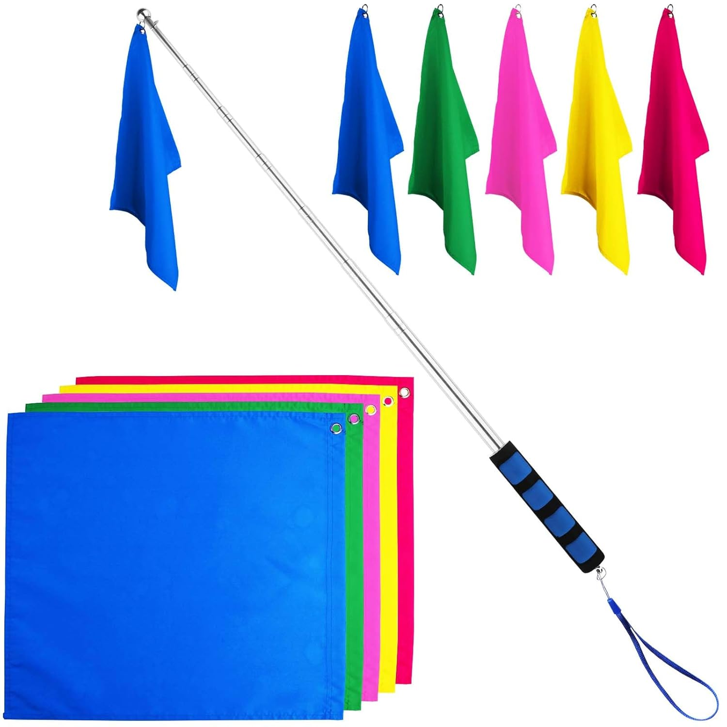5Pcs Horse Training Flags, Tour Guide Flag with 63 Inch Telescopic Flagpole Horse Training Equipment Telescopic Flag Poles Horse Flag Equestrian Training Flags image number 3