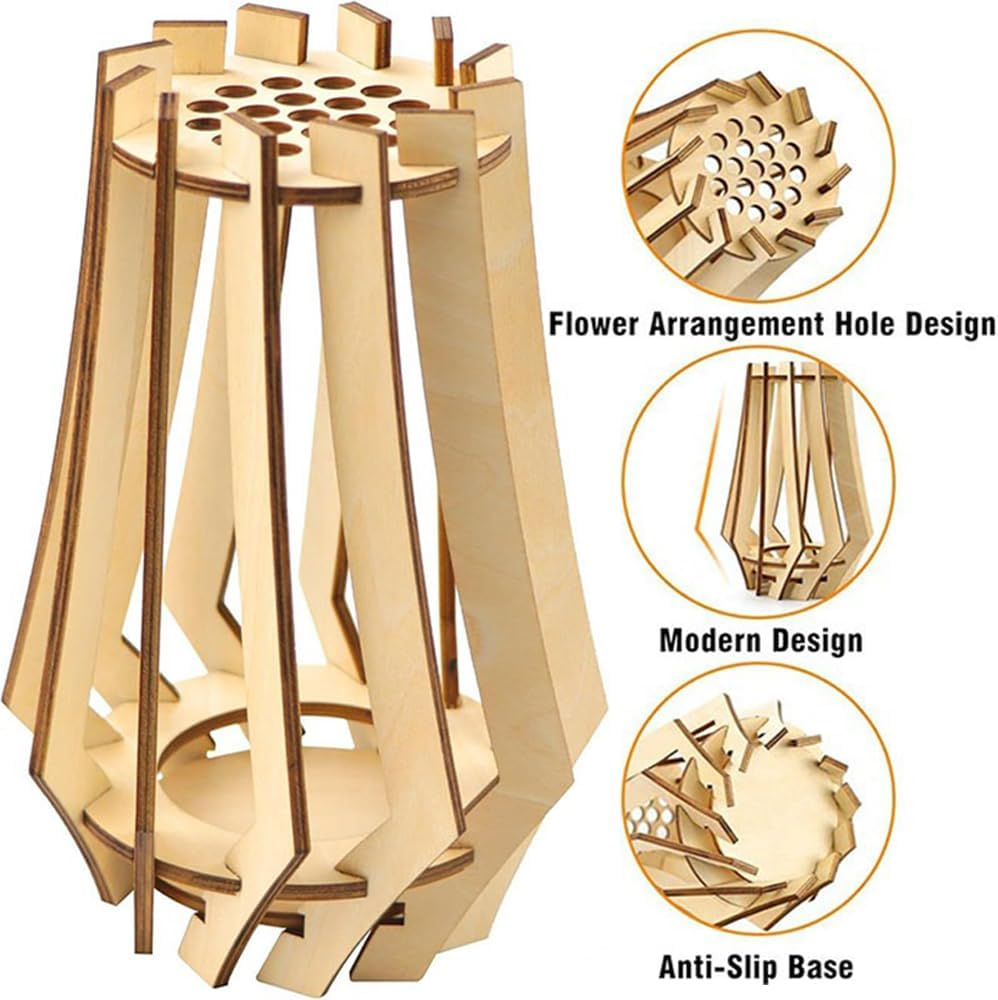 Wooden Puzzle Flower Vase, Wooden Vase for  Flowers, 3D Assembly Model Kit, 2 Pcs Wood Display Stand Vase, Display Stand for Flowers, Perfect for Dried Flower, Artificial Blooms Ornament image number 2