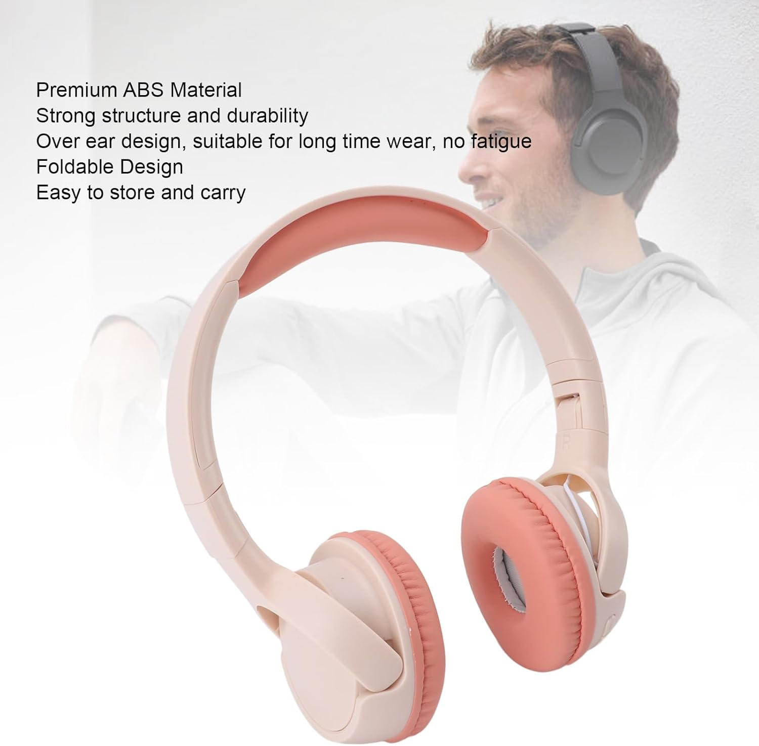 MENDUNER Bluetooth Headphones over Ear, Stereo Heavy Bass Lossless Rechargeable Wireless Headset, 40Mm Speaker, Foldable and Comfortable for Home Travel Gym Workout PC (Pink) - Blue image number 3