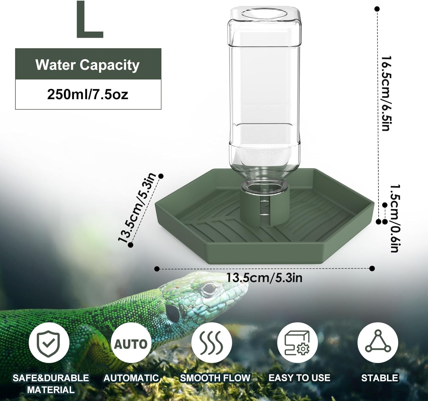 Reptile Water Dispenser-7.5 Oz(250Ml) Bearded Dragon Water Bowl - Small Water Dish for Tortoise - Bowls for Reptiles & Amphibians (L) image number 5
