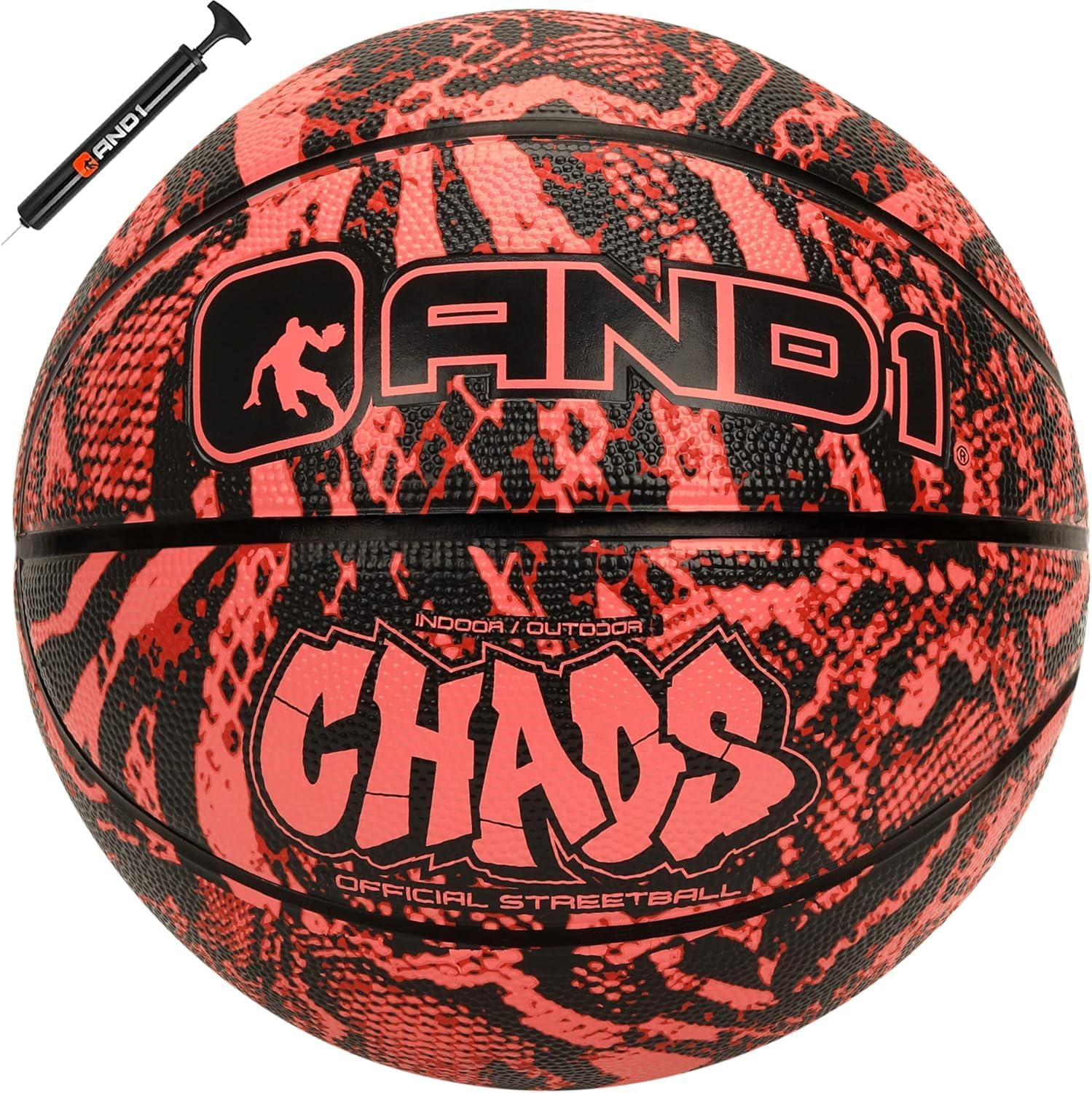 AND1 Chaos Basketball: Official Regulation Size 7 (29.5 Inches) Rubber - Deep Channel Construction Streetball, Made for Indoor Outdoor Basketball Games - Blue/Black Jungle image number 3